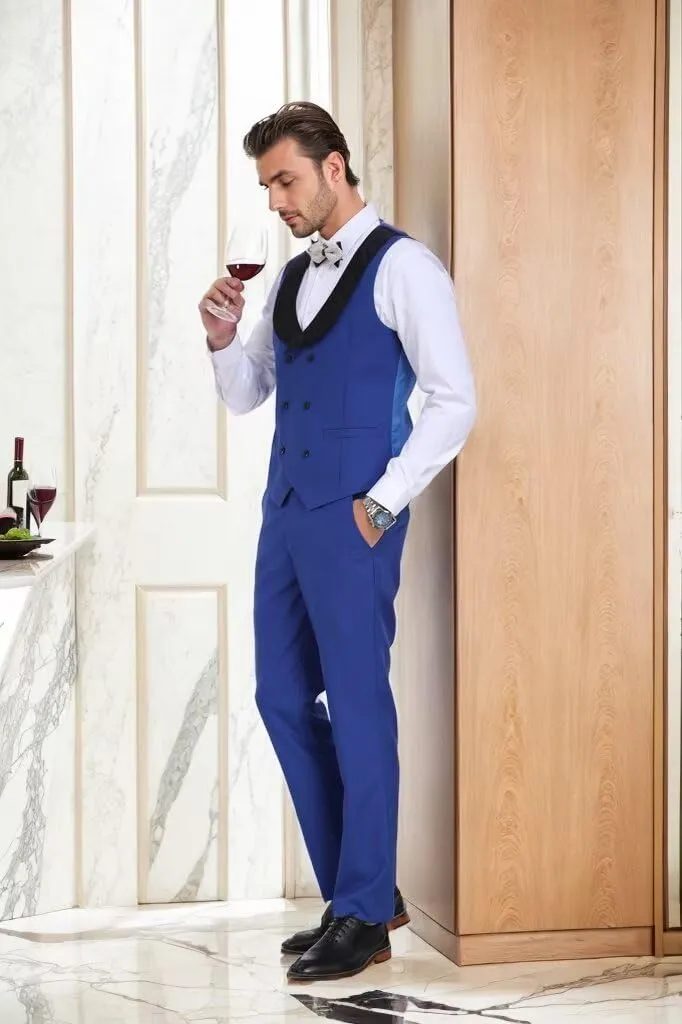 3 Piece Mens Tuxedo Suit Set Slim Fit Men Wedding Prom Party Suits Blazer Pants Shawl Collar Dinner Double Breasted Suit Set