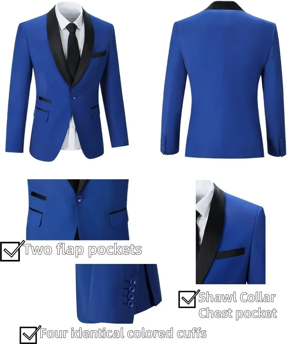 3 Piece Mens Tuxedo Suit Set Slim Fit Men Wedding Prom Party Suits Blazer Pants Shawl Collar Dinner Double Breasted Suit Set