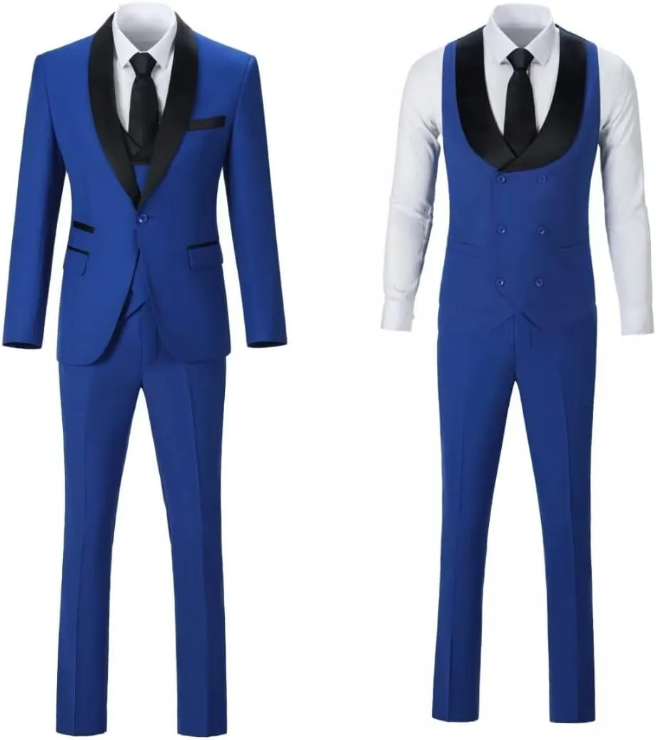 3 Piece Mens Tuxedo Suit Set Slim Fit Men Wedding Prom Party Suits Blazer Pants Shawl Collar Dinner Double Breasted Suit Set