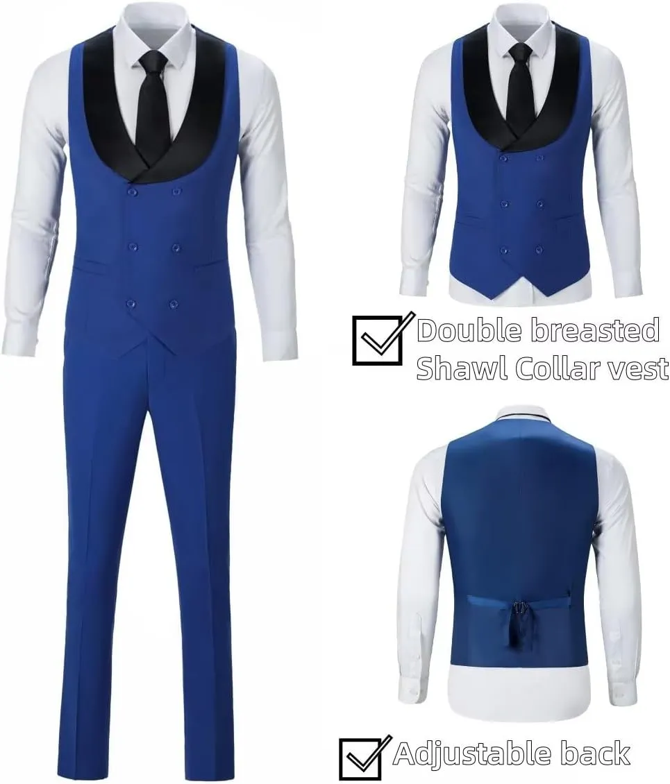 3 Piece Mens Tuxedo Suit Set Slim Fit Men Wedding Prom Party Suits Blazer Pants Shawl Collar Dinner Double Breasted Suit Set