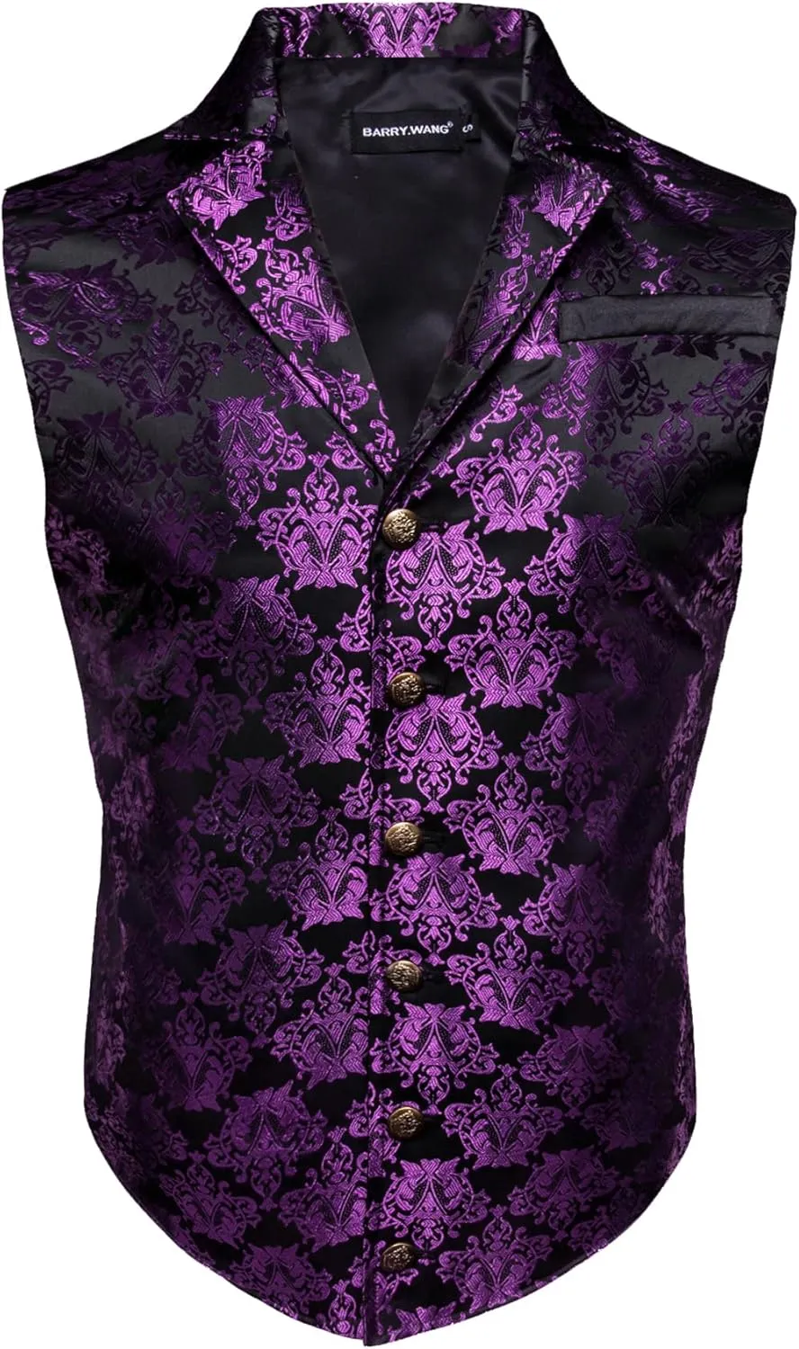 Barry.Wang Mens Paisley Victorian Suit Vest Tailored Collar Formal/Leisure Steampunk Gothic Waistcoat