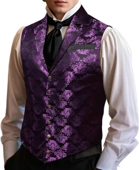 Barry.Wang Mens Paisley Victorian Suit Vest Tailored Collar Formal/Leisure Steampunk Gothic Waistcoat