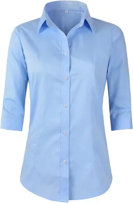 Beninos Women's 3/4 Sleeve Formal Work Wear White Button Down Shirt