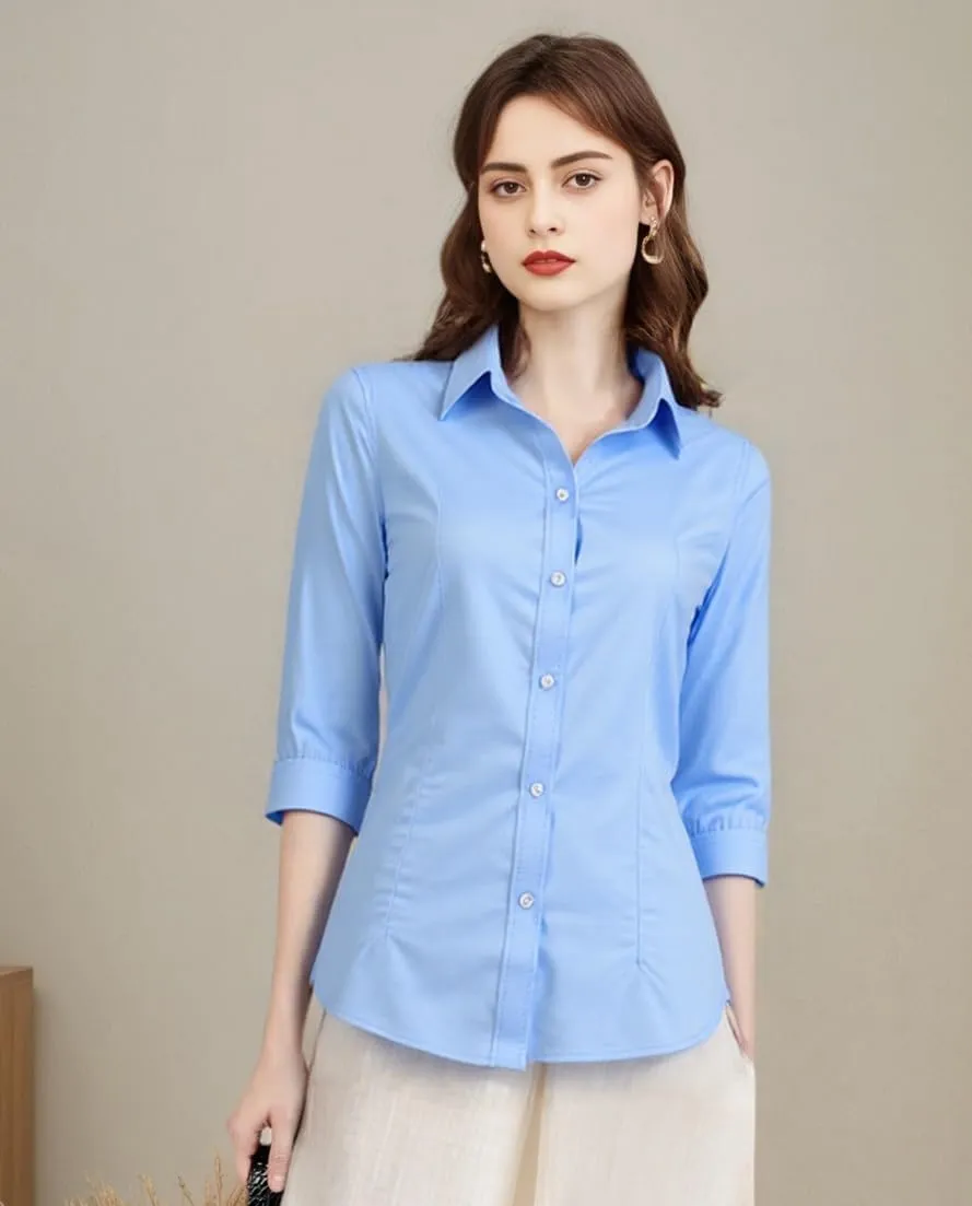 Beninos Women's 3/4 Sleeve Formal Work Wear White Button Down Shirt