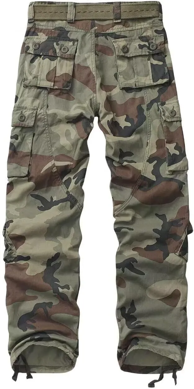 Cargo Pants for Men, Camo Pants Relaxed Fit Utility Hiking Pants, Ripstop Work Pants with 8 Pockets