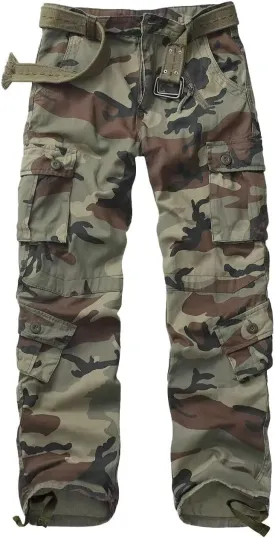 Cargo Pants for Men, Camo Pants Relaxed Fit Utility Hiking Pants, Ripstop Work Pants with 8 Pockets