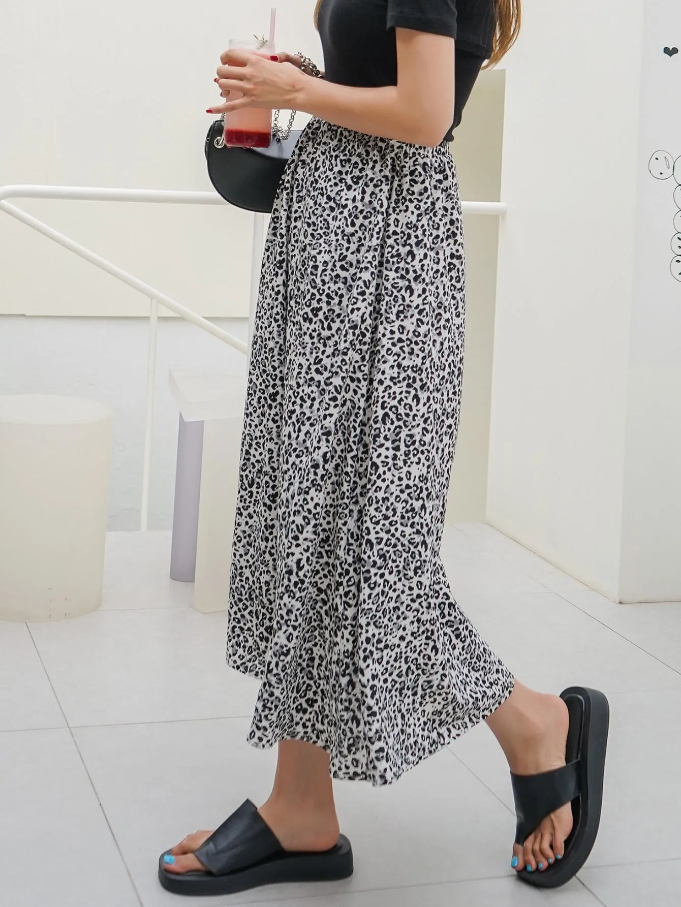 Casual Leopard Natural Long Women Skirt