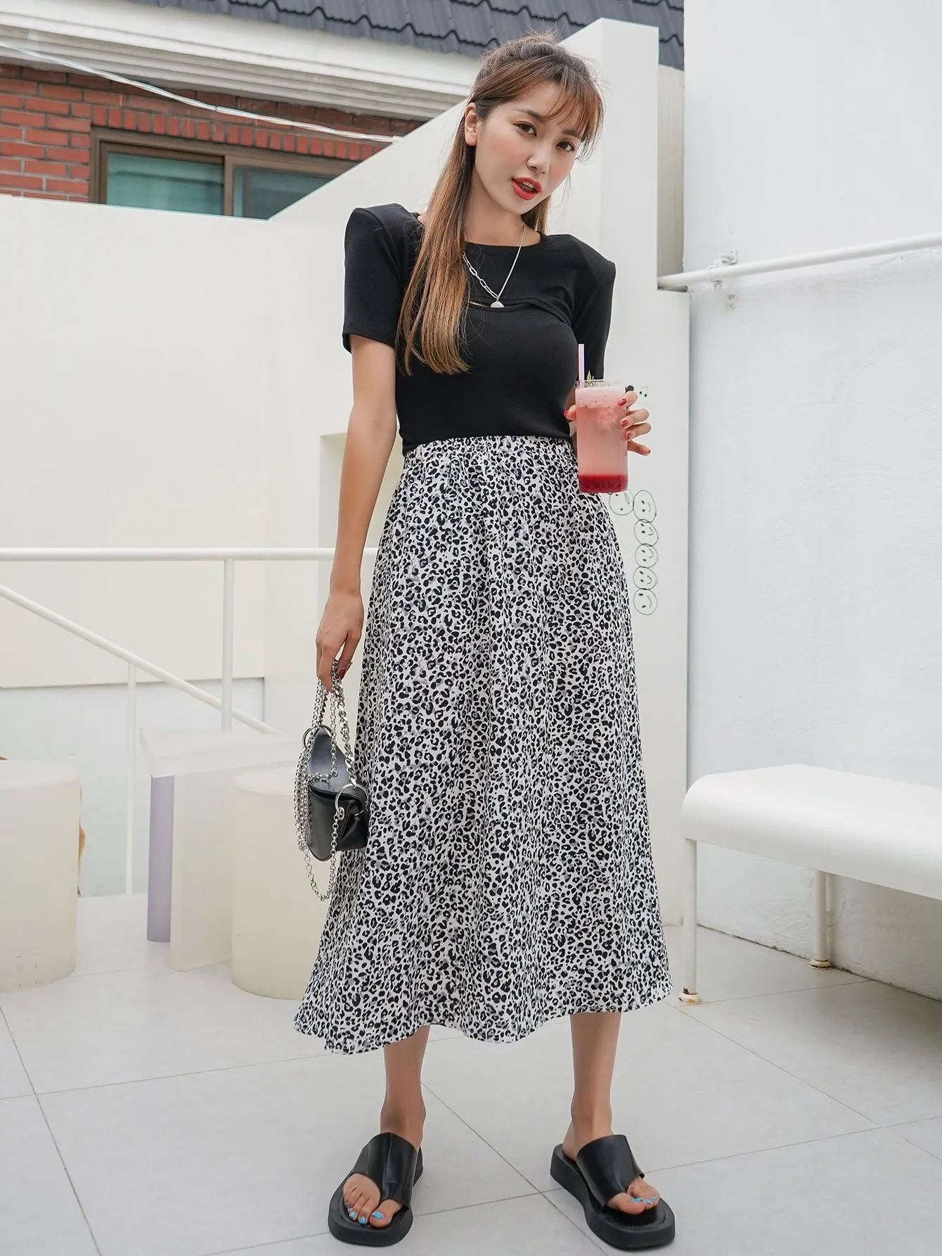 Casual Leopard Natural Long Women Skirt