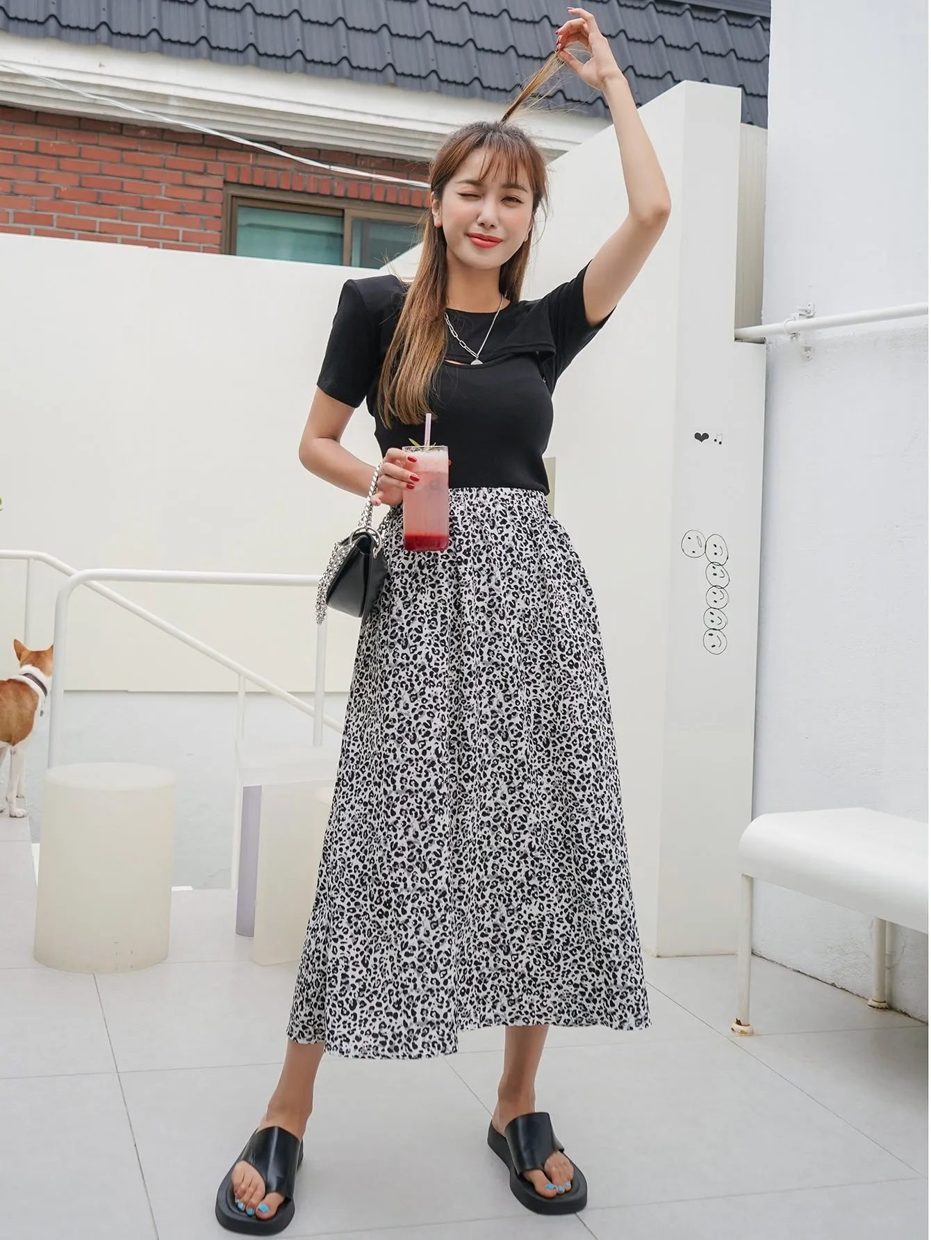 Casual Leopard Natural Long Women Skirt