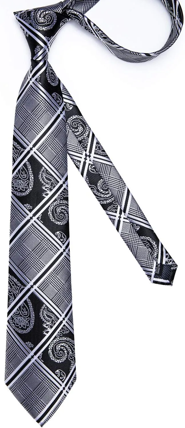 DiBanGu Plaid Ties for Men Silk Checkered Necktie and Pocket Square Cufflinks Tie Clip Set with Gift Box for Wedding Business
