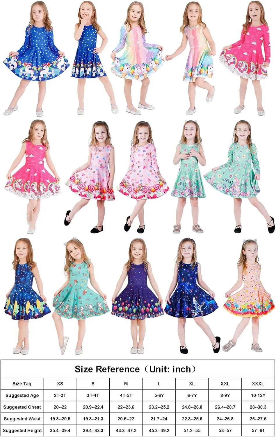 Girls Dress Sleeveless Long Sleeve Kids Toddler Little Big Girl Unicorn Mermaid Casual Dresses