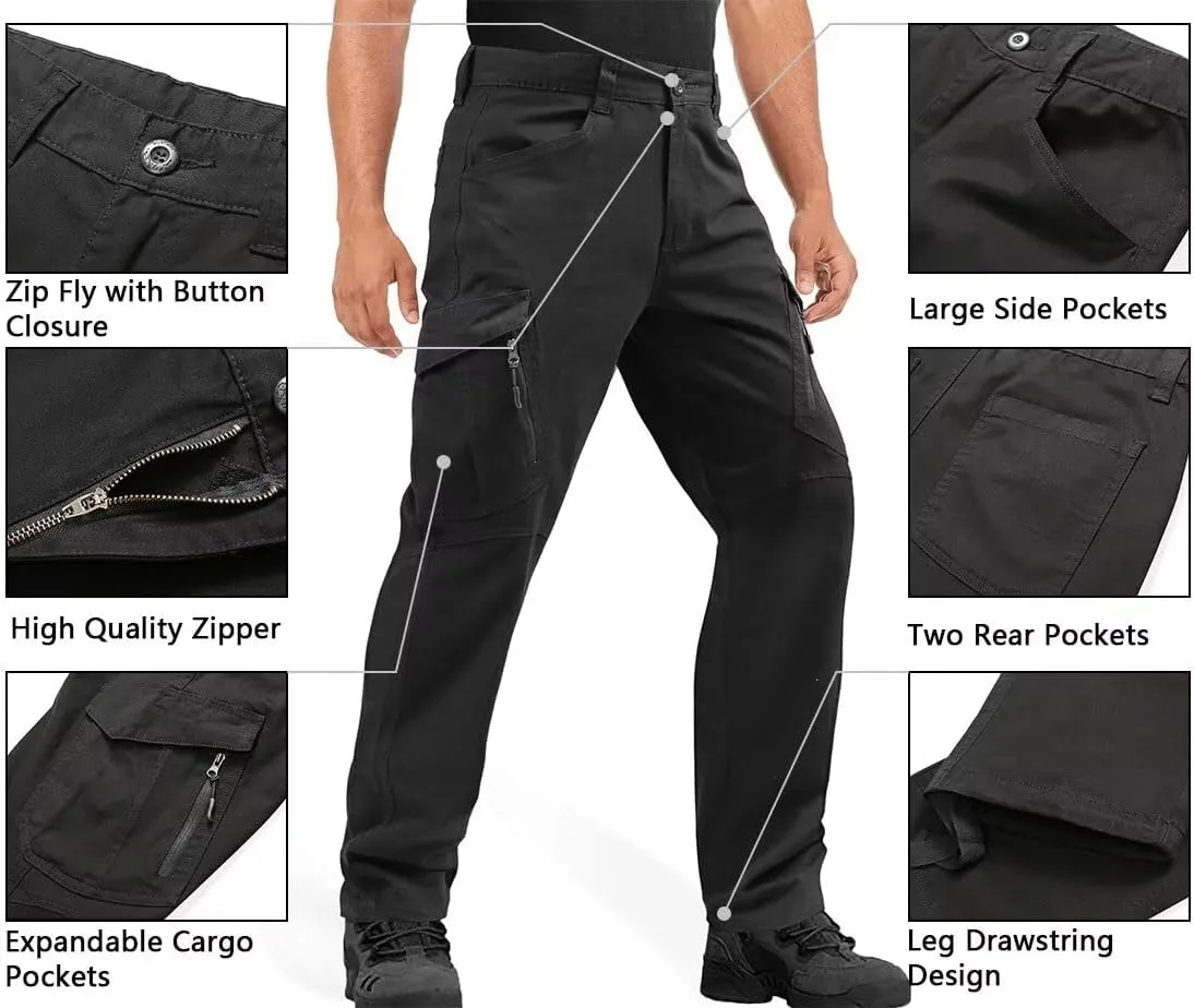 Hiking Pants Men, Water Resistant Cargo Pants, Outdoor Travel Fishing Work Pants with Deep Zipper Pockets
