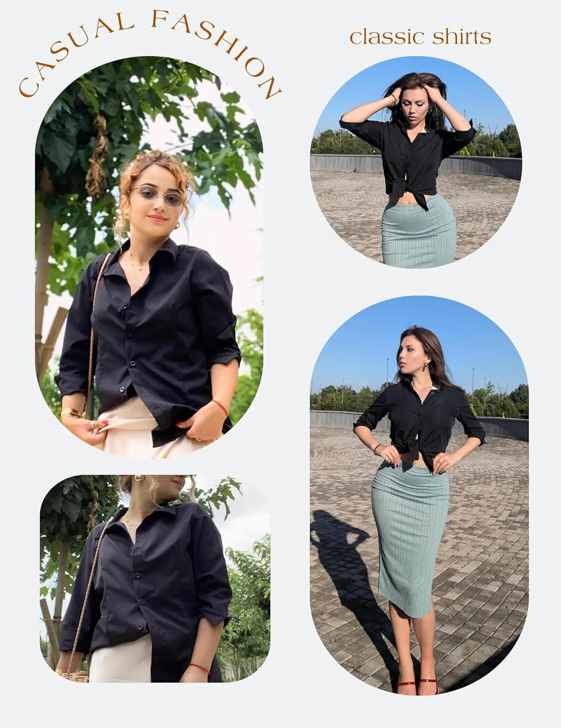 HOTOUCH Women Button Down Shirts 3/4 Sleeve Basic Business Dress Shirt Slim Fitted Classic V Neck Button Up Work Blouse Tops