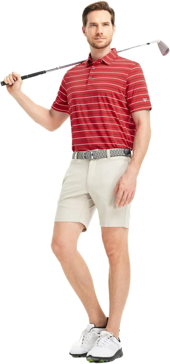 M MAELREG Golf Shirts for Men Short Sleeve Dry Fit Striped Performance Lightweight Moisture Wicking Collared Casual Golf Polo