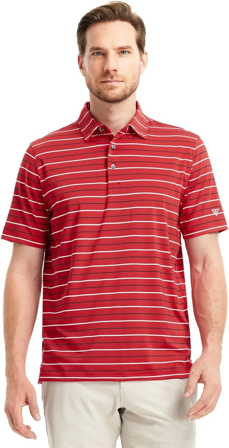 M MAELREG Golf Shirts for Men Short Sleeve Dry Fit Striped Performance Lightweight Moisture Wicking Collared Casual Golf Polo
