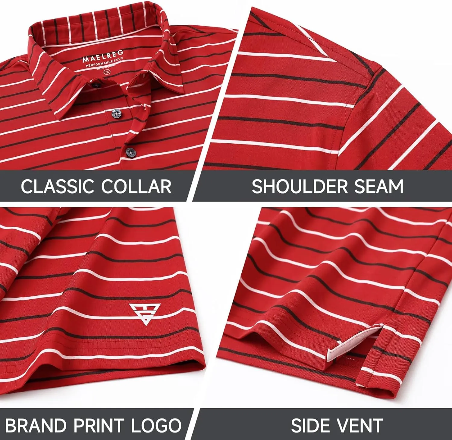 M MAELREG Golf Shirts for Men Short Sleeve Dry Fit Striped Performance Lightweight Moisture Wicking Collared Casual Golf Polo