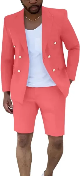 Men's Suit Slim Fit 2 Piece Short Suits for Men Casual Summer Business Suit Blazer and Short Pants Set
