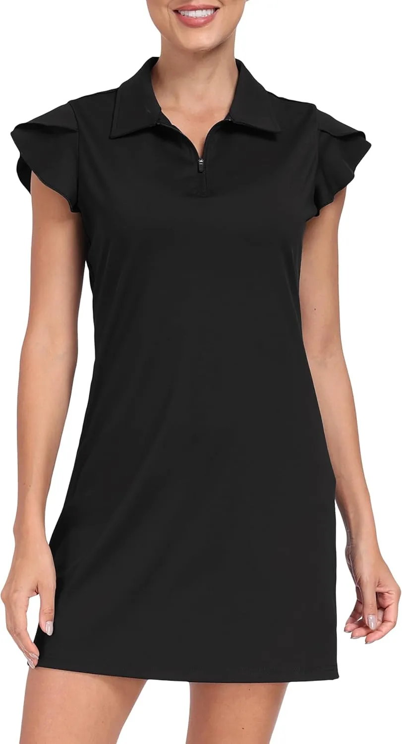 MoFiz Women's Golf Tennis Dress Sports Polo Dress Short Sleeve Quick Dry Casual Workwear Button