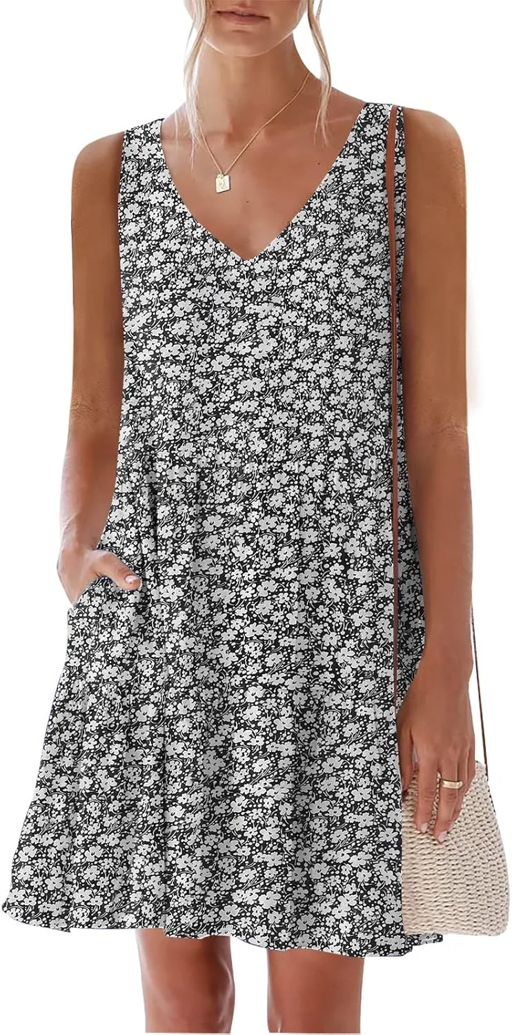 nclook Womens 2025 Summer Casual Dress Sweet Cute V Neck Sleeveless Mini Dresses with Pockets