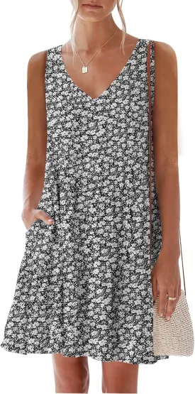 nclook Womens 2025 Summer Casual Dress Sweet Cute V Neck Sleeveless Mini Dresses with Pockets