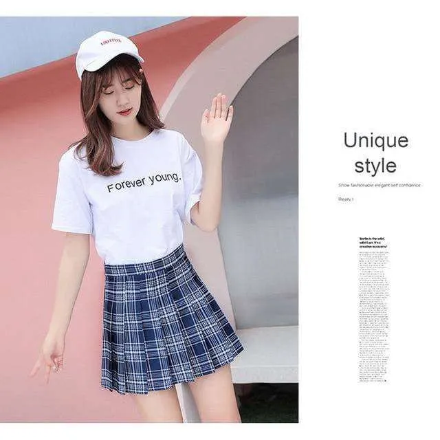 Pink Plaid High Waist Pleated Mini Skirt