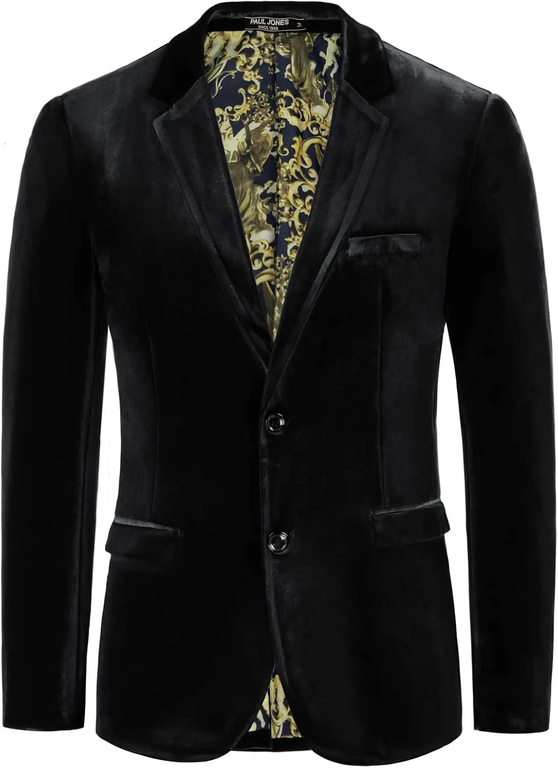 PJ PAUL JONES Mens Velvet Blazer Two Button Sport Coat Solid Slim Fit Suit Jacket for Dinner Prom Wedding