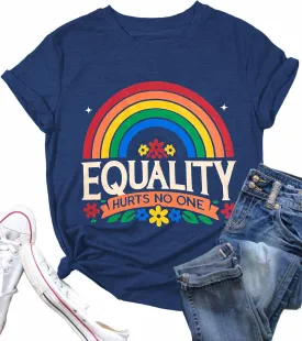 Pride Shirt for Women Rainbow Equality Hurts No One T-Shirt Short Sleeve LGBTQ Gay Tee Tops