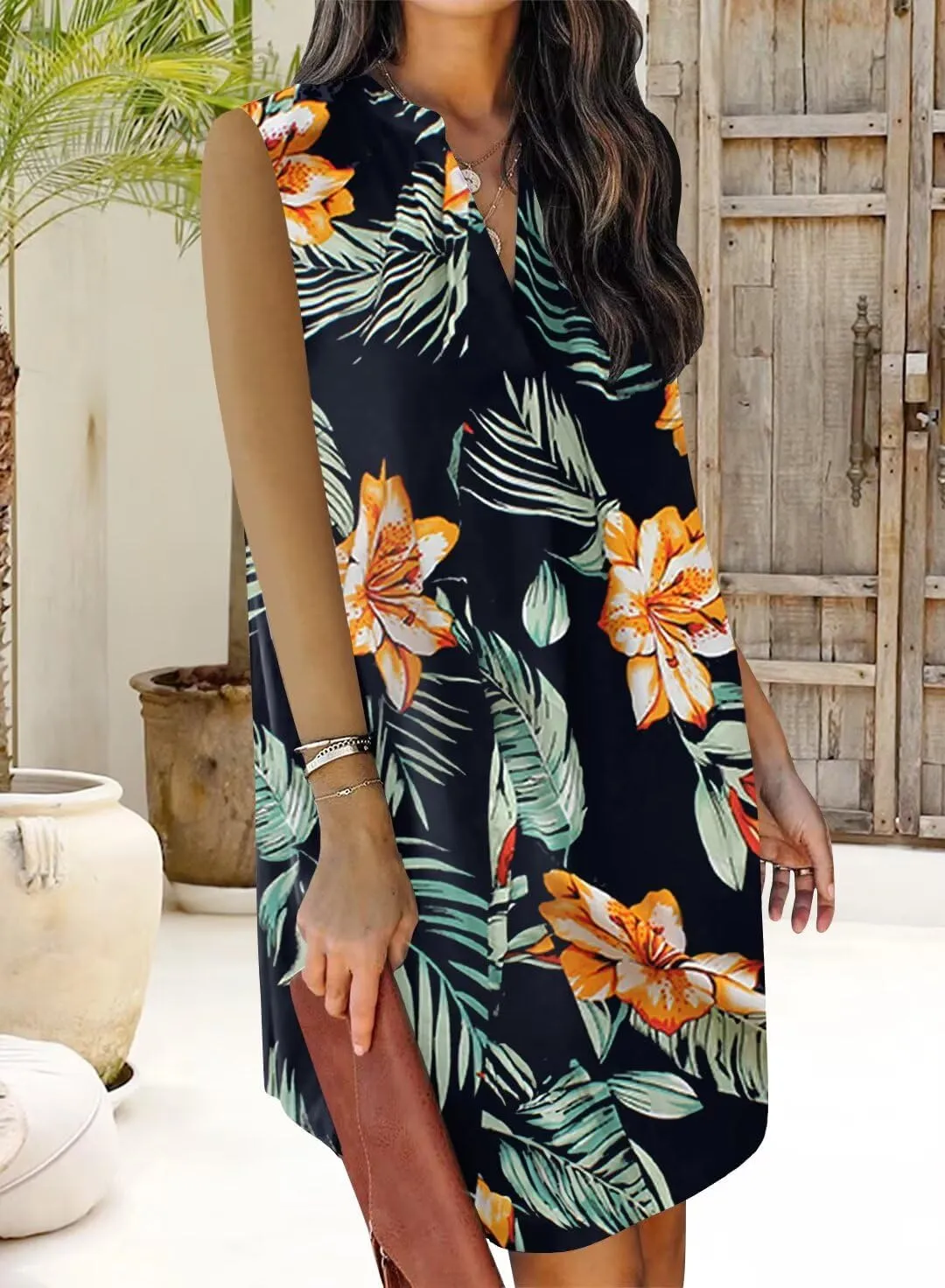 QACOHU 2025 Summer Dresses for Women Sleeveless Beach Floral Tshirt Sundress Casual Tank Dress S-2XL