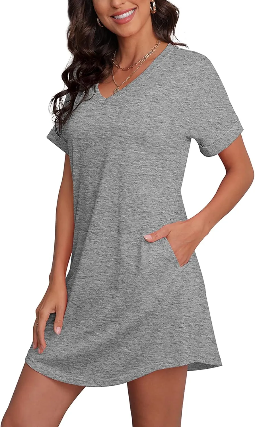 SAMPEEL Summer Dresses for Women Short Sleeve with Pockets T Shirt with Pockets