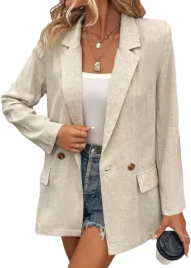 Summer Linen Blazers Jackets for Women Lightweight 2024 Spring Long Sleeves Business Casual Outfits Work Office Blazer Suit