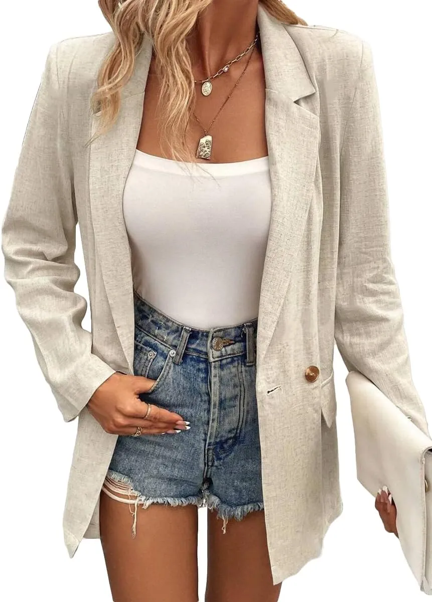Summer Linen Blazers Jackets for Women Lightweight 2024 Spring Long Sleeves Business Casual Outfits Work Office Blazer Suit