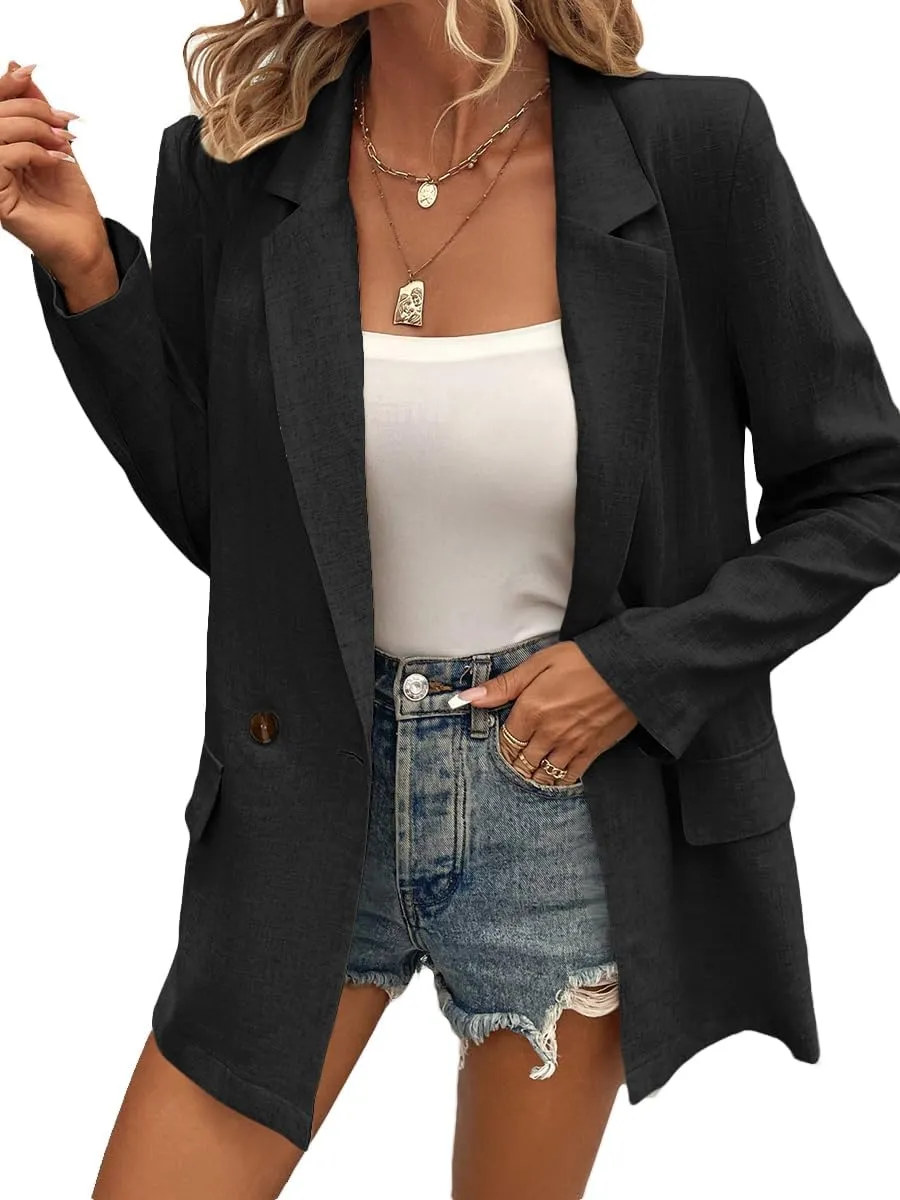 Summer Linen Blazers Jackets for Women Lightweight 2024 Spring Long Sleeves Business Casual Outfits Work Office Blazer Suit