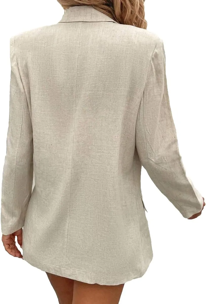 Summer Linen Blazers Jackets for Women Lightweight 2024 Spring Long Sleeves Business Casual Outfits Work Office Blazer Suit
