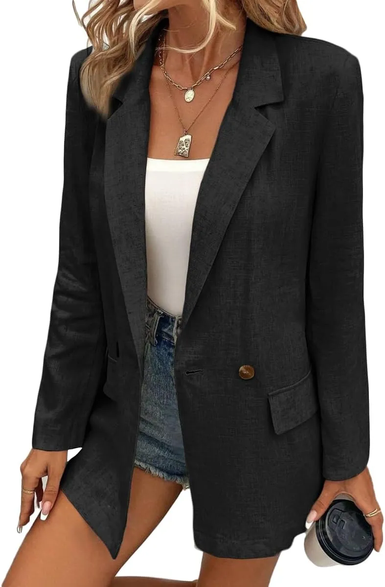 Summer Linen Blazers Jackets for Women Lightweight 2024 Spring Long Sleeves Business Casual Outfits Work Office Blazer Suit