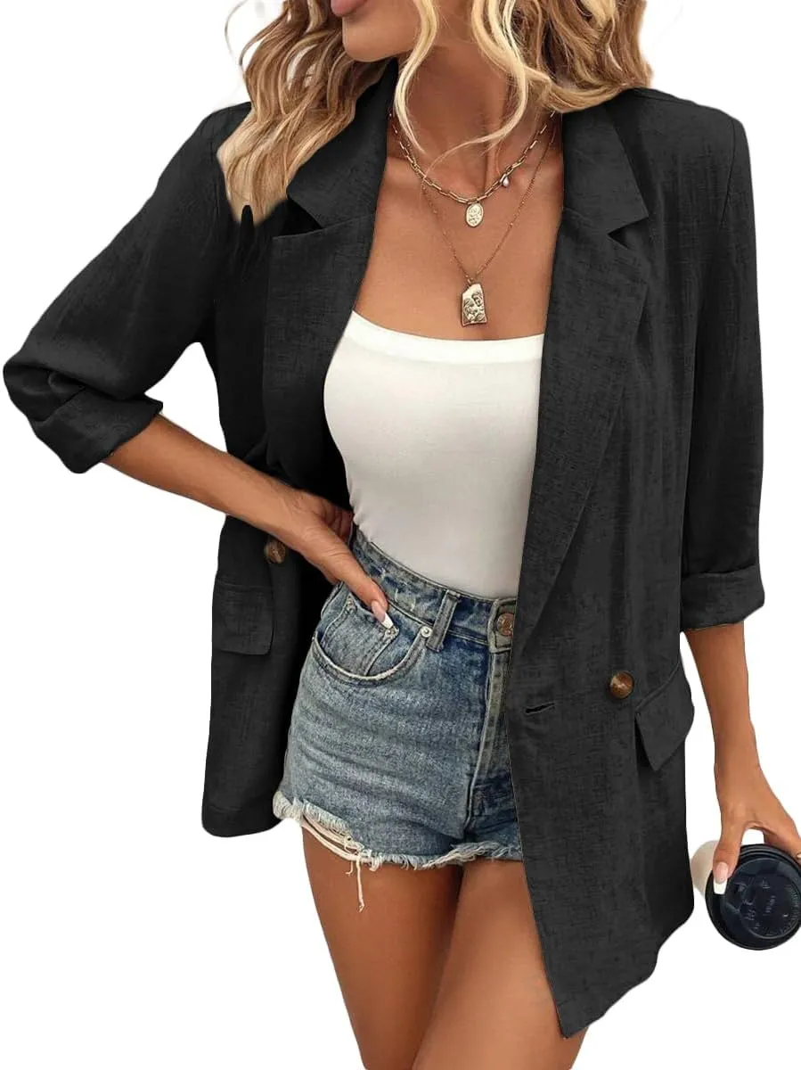 Summer Linen Blazers Jackets for Women Lightweight 2024 Spring Long Sleeves Business Casual Outfits Work Office Blazer Suit