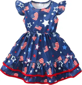 Toddler Little Girl Summer Dresses Kids Cute Casual Flutter Sleeve Tiered Smock Dress 2-7 Years