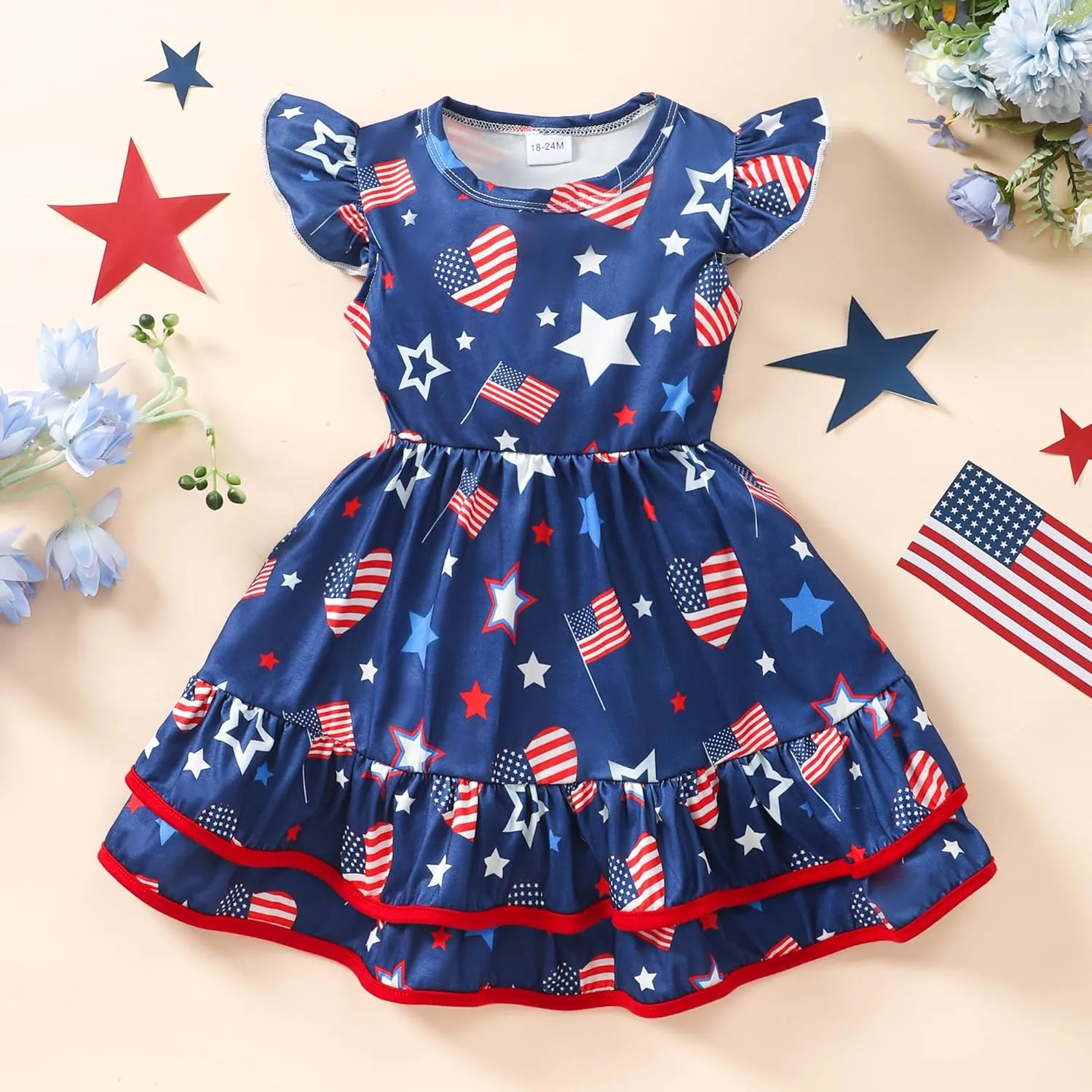 Toddler Little Girl Summer Dresses Kids Cute Casual Flutter Sleeve Tiered Smock Dress 2-7 Years