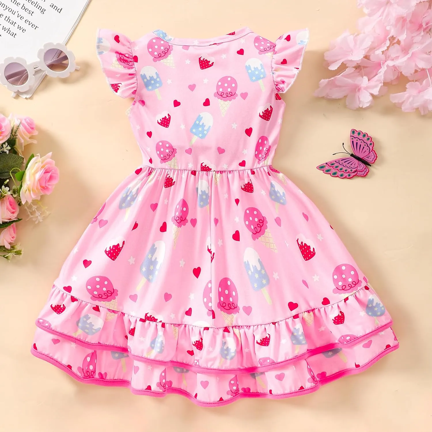 Toddler Little Girl Summer Dresses Kids Cute Casual Flutter Sleeve Tiered Smock Dress 2-7 Years