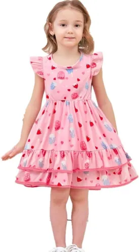 Toddler Little Girl Summer Dresses Kids Cute Casual Flutter Sleeve Tiered Smock Dress 2-7 Years