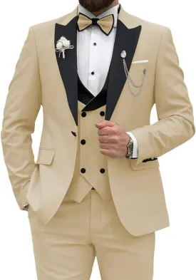 Wangyue Men's Tuxedo Suit 3 Piece Slim Fit Suit for Men Tuxedo for Men Wedding Party Dinner Prom