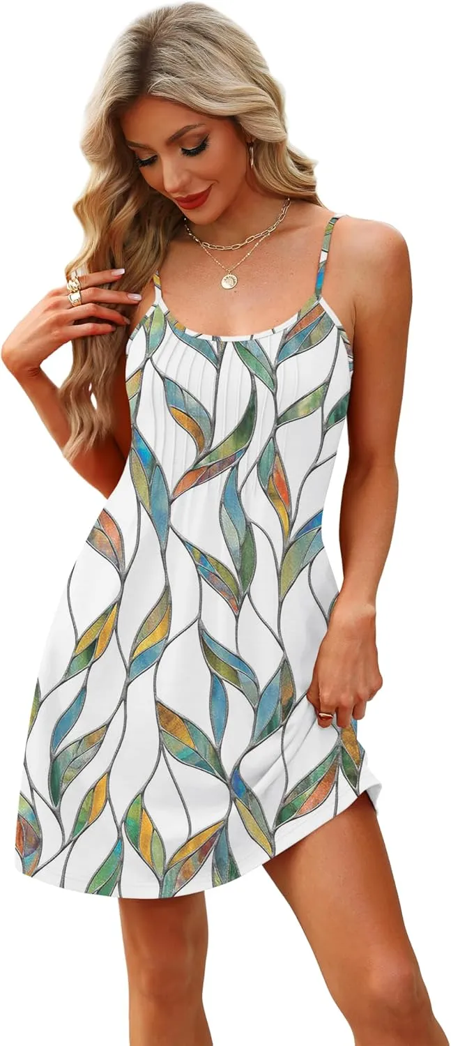 WEESO Summer Dresses for Women Adjustable Spaghetti Strap Beach Vacation Casual Cute Sundresses with Pockets