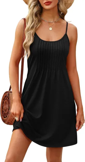 WEESO Summer Dresses for Women Adjustable Spaghetti Strap Beach Vacation Casual Cute Sundresses with Pockets