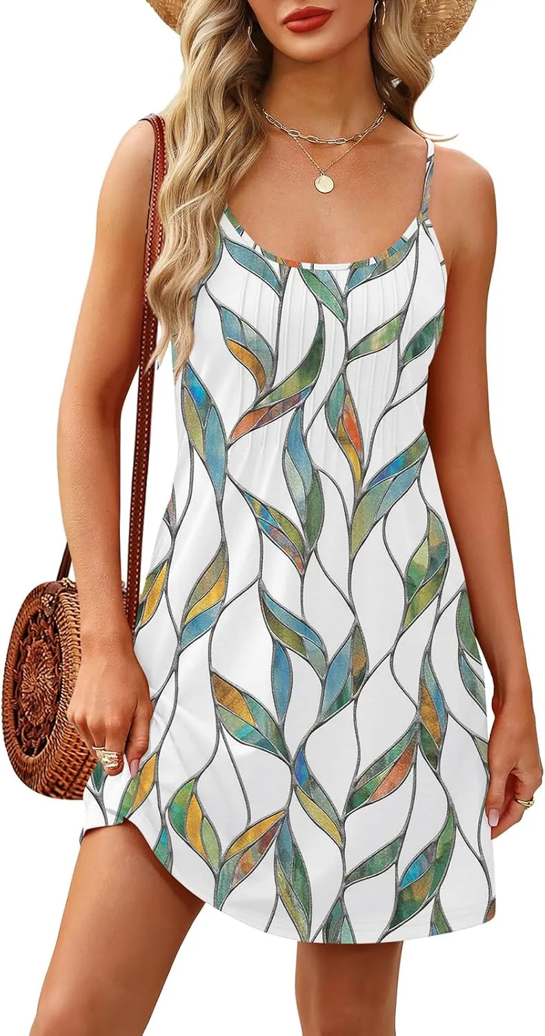 WEESO Summer Dresses for Women Adjustable Spaghetti Strap Beach Vacation Casual Cute Sundresses with Pockets