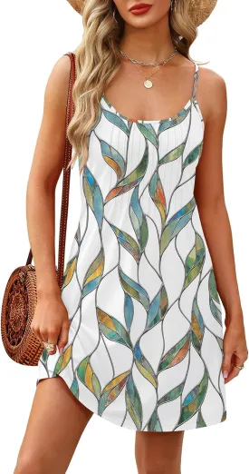 WEESO Summer Dresses for Women Adjustable Spaghetti Strap Beach Vacation Casual Cute Sundresses with Pockets