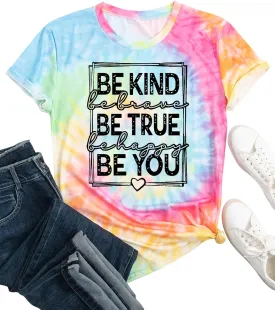 Womens Be Kind Shirts Kindness T-Shirt Be True Be You Be Brave Be Happy Tee Inspirational Gifts Top