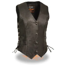 Women’s Black Snap Front Vest w/ Thin Braid