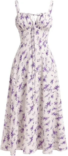 Women's Floral Corset Dress Formal Cocktail Dresses Going Out Casual Sundress Split Thigh Spaghetti Strap Vintage Dress
