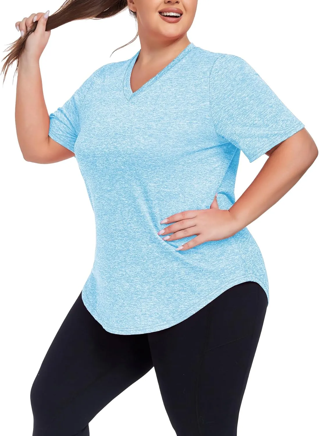 Women's Plus Size Workout Tops V Neck T Shirts Loose Fit Yoga Clothing Summer Sport Tee XL - 5XL