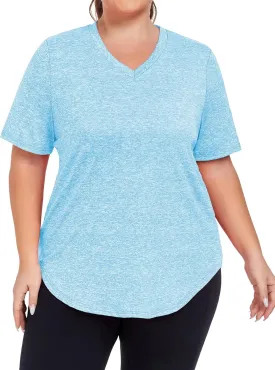 Women's Plus Size Workout Tops V Neck T Shirts Loose Fit Yoga Clothing Summer Sport Tee XL - 5XL
