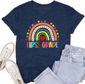 Womens Teacher Life Shirts First Grade Teacher Team T-Shirt 1st Grade Teacher Rainbow Tee Top